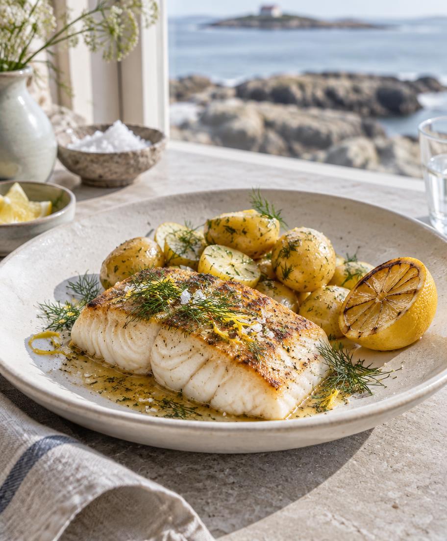 Smörstekt torsk med dill, citron och färskpotatis
